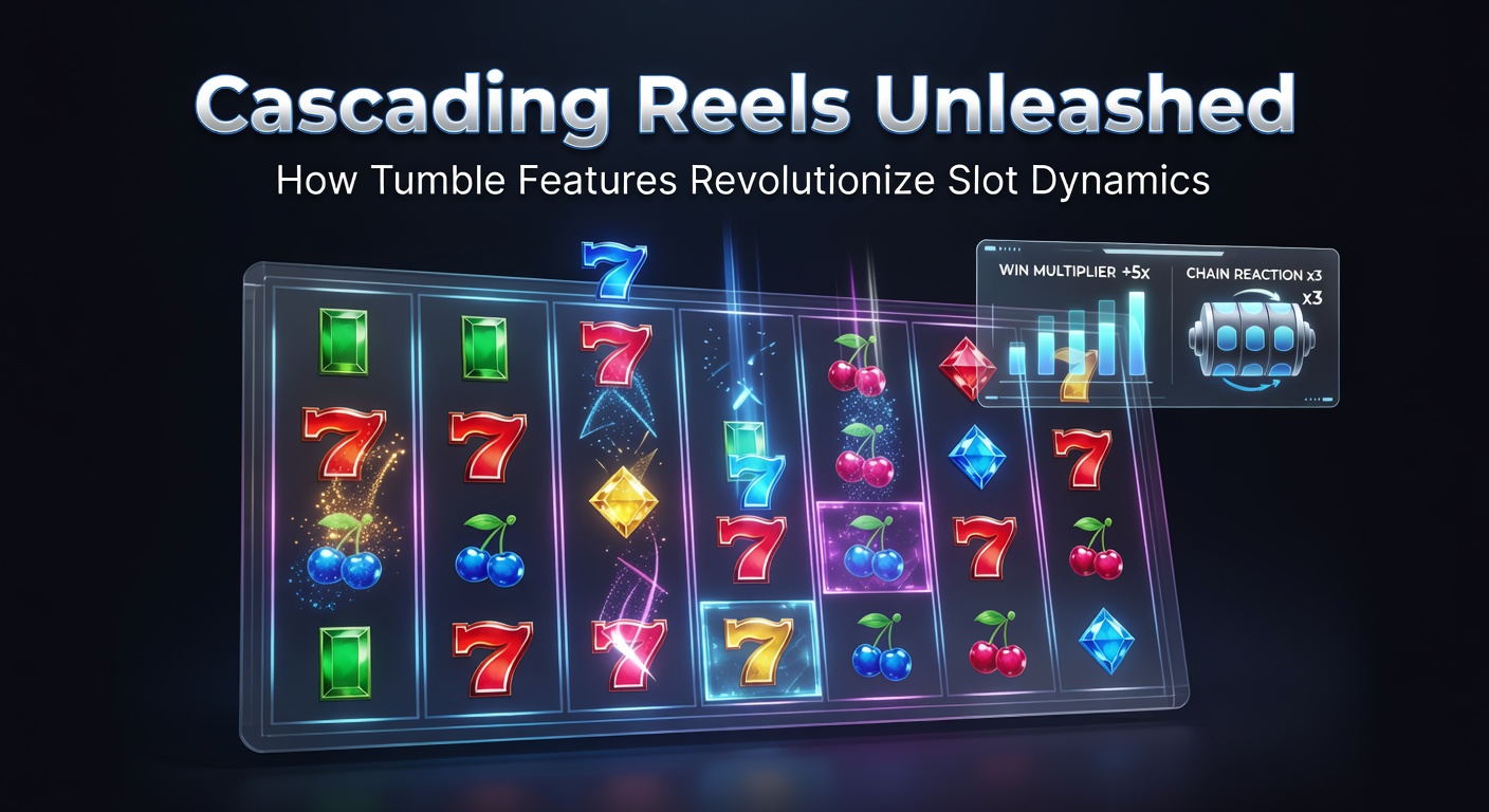 Animatie van vallende symbolen in een cascade reel slot, met meerdere winlijnen die op elkaar volgen