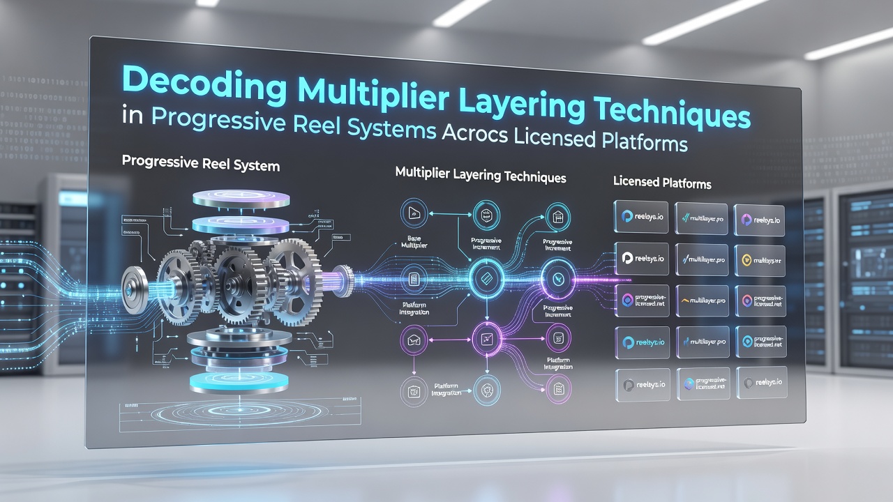 Illustratie van multiplier layering in progressieve reel systemen met gestapelde vermenigvuldigers en symbolen op een digitaal speeloppervlak