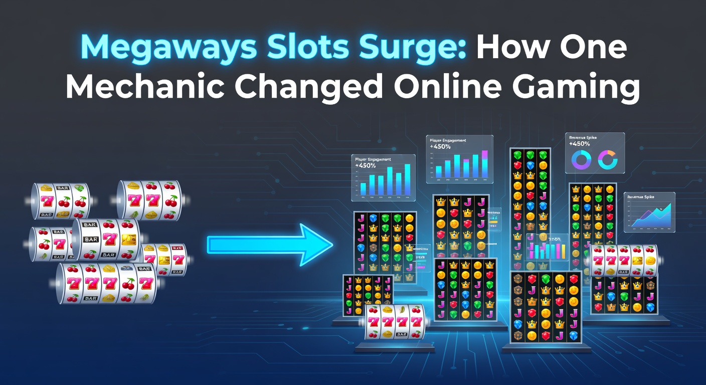 Grafiek met exploderende populariteit van Megaways slots in online casino's, symboliserend de surge sinds introductie