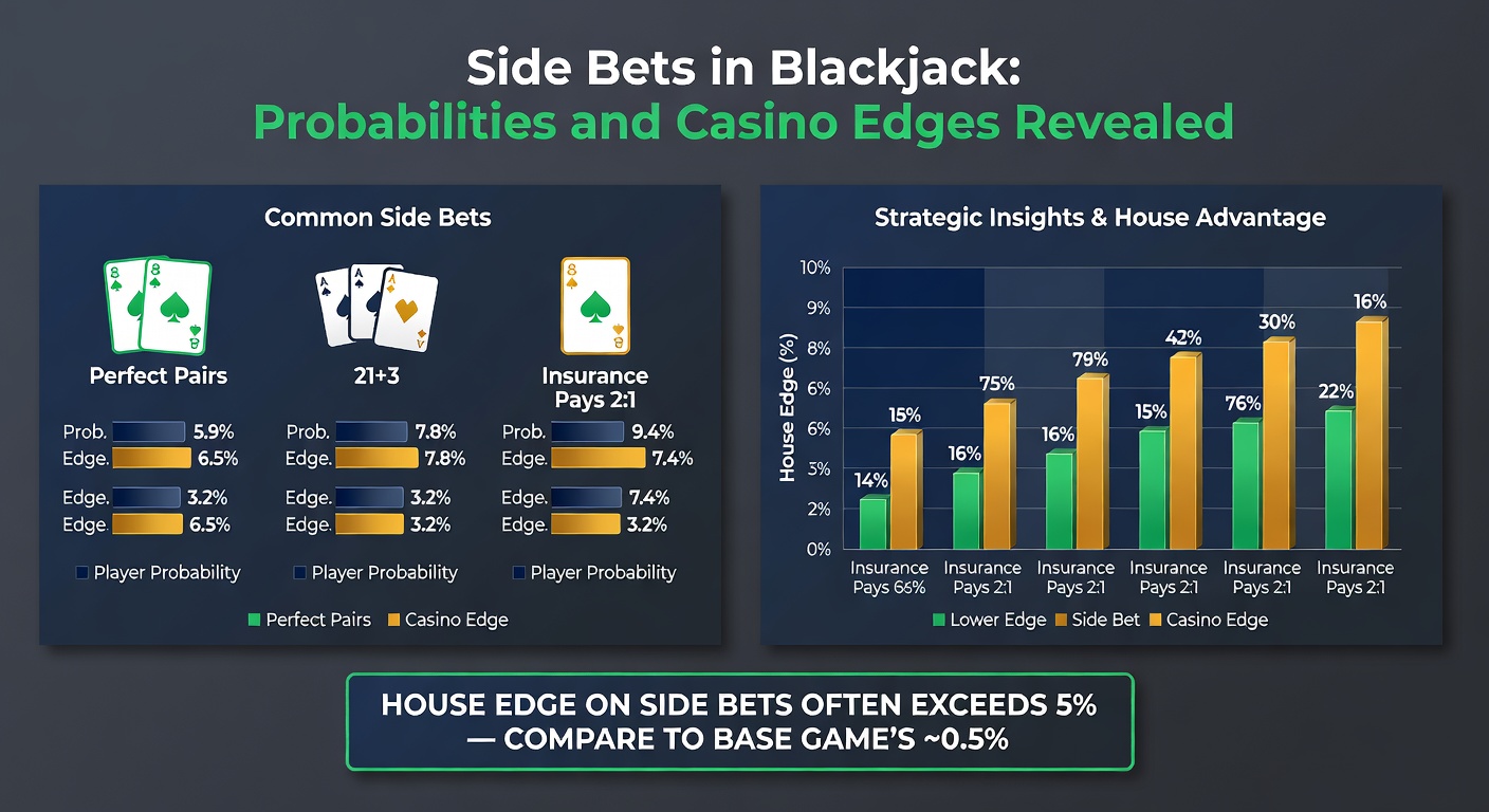 Tafeloverzicht met side bet-schermen die Perfect Pairs en 21+3 tonen tijdens een live blackjackspel