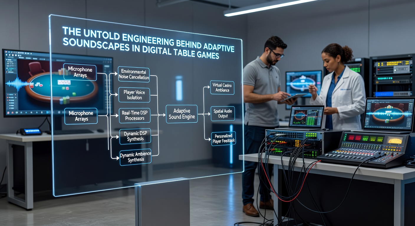 Technische weergave van adaptieve audio-engine in digitale tafelspellen met real-time geluidsverwerking